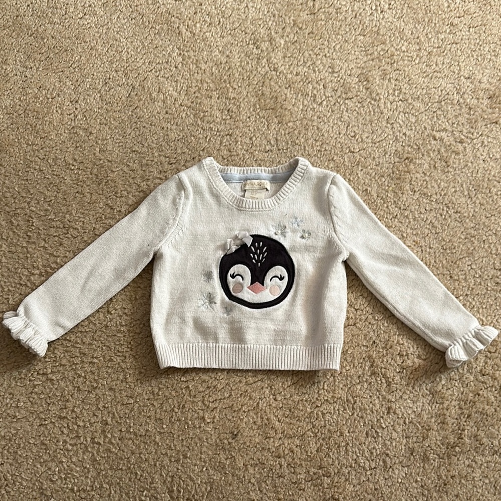 Kids White Penguin Sweater